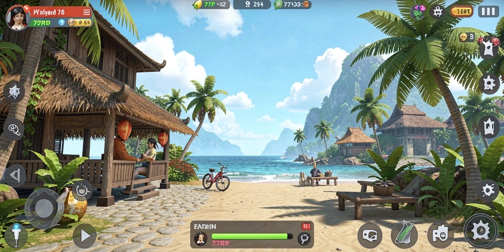 Tampilan gameplay menarik dari 77RP dengan grafis warna-warni.