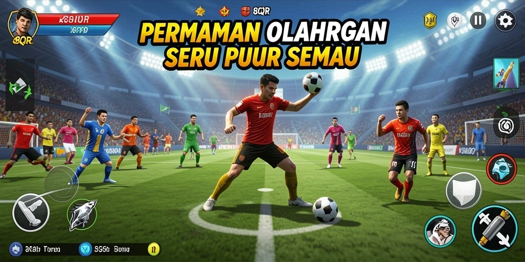 Screenshot gameplay 8QR yang menggambarkan aksi olahraga yang seru.