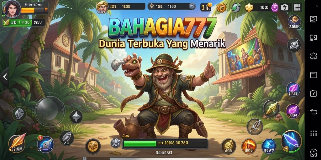Screenshot gameplay BAHAGIA777 yang menunjukkan aksi eksplorasi dunia terbuka.