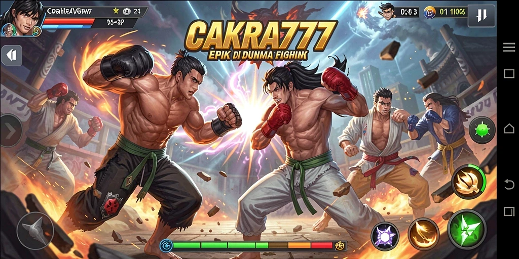 Screenshot gameplay CAKRA777 menampilkan pertarungan seru dan karakter yang beragam.