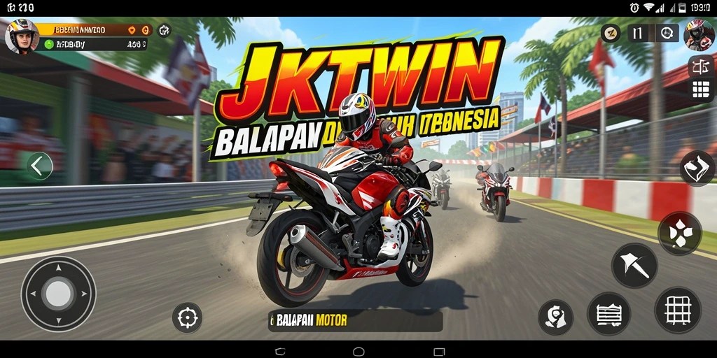 Tampilan gameplay seru JKTWIN yang mendebarkan dalam balapan motor.