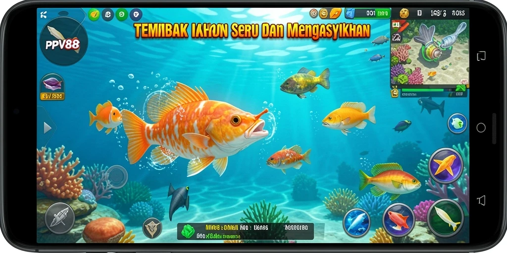 Screenshot gameplay PPV88 yang menampilkan aksi menembak ikan.