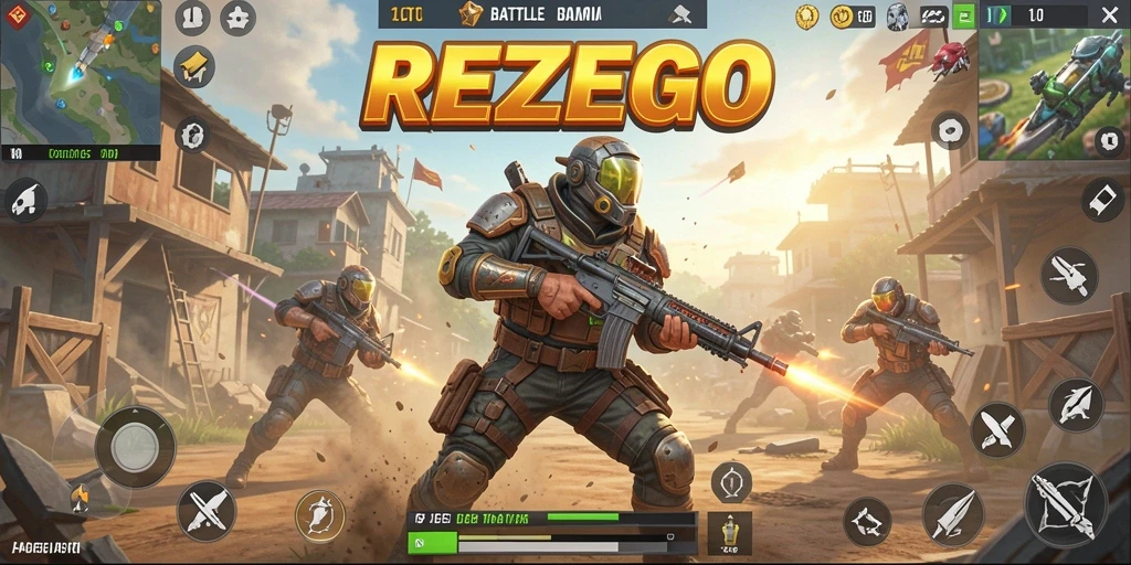 Tampilan gameplay REZEGO yang mendebarkan dalam pertempuran Battle Royale.
