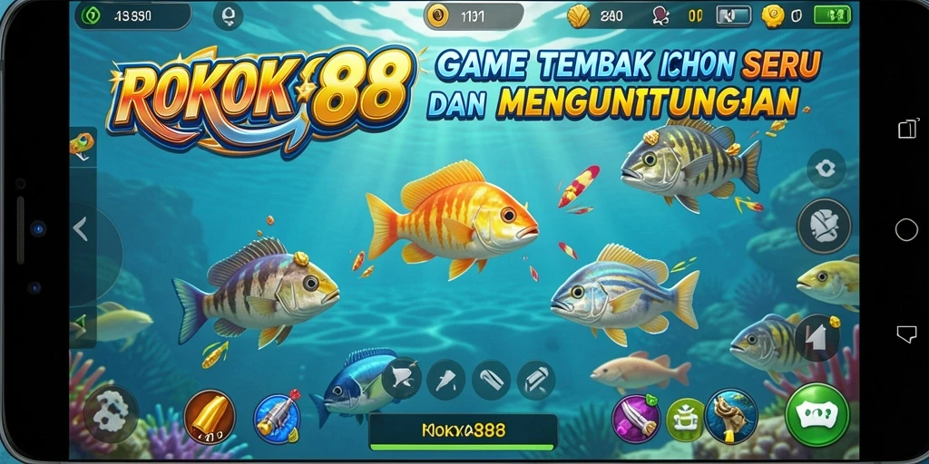 Screenshot gameplay ROKOK88 yang menampilkan serunya menembak ikan.