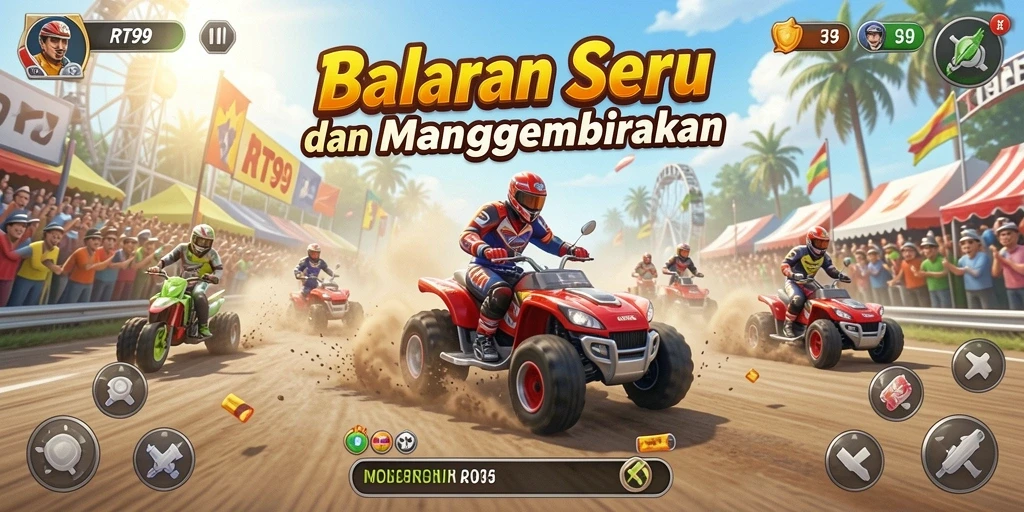 Tampilan gameplay seru dari balapan di RT99, menunjukkan adrenalin tinggi dalam setiap sesi.