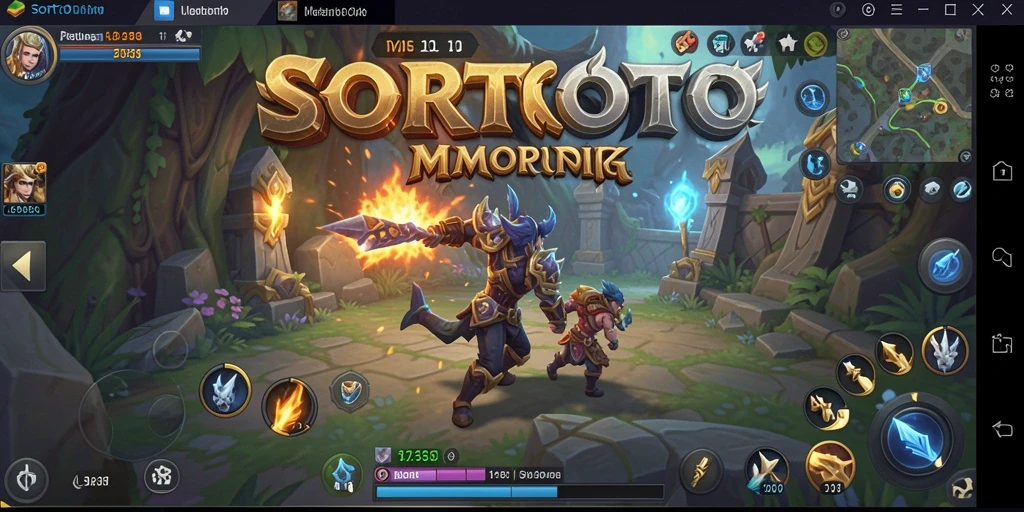 Screenshot gameplay SORTOTO menampilkan pertempuran epik di dunia fantasi.