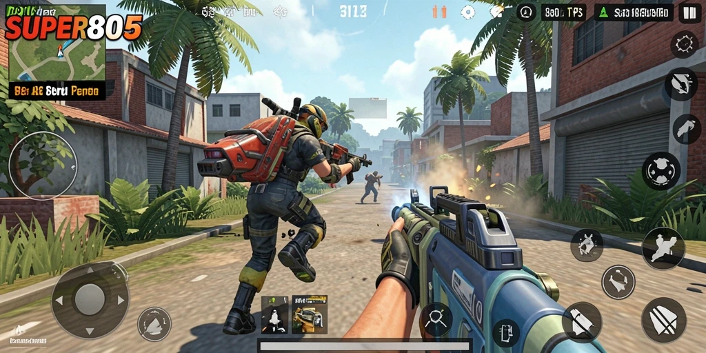 Tampilan utama gameplay SUPER805 dengan aksi seru dalam TPS.